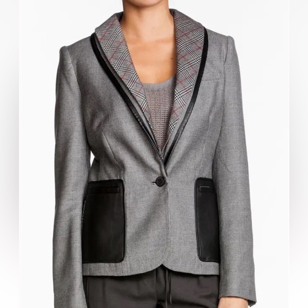 L.A.M.B. Mixed Media Tweed Check Single Button Blazer